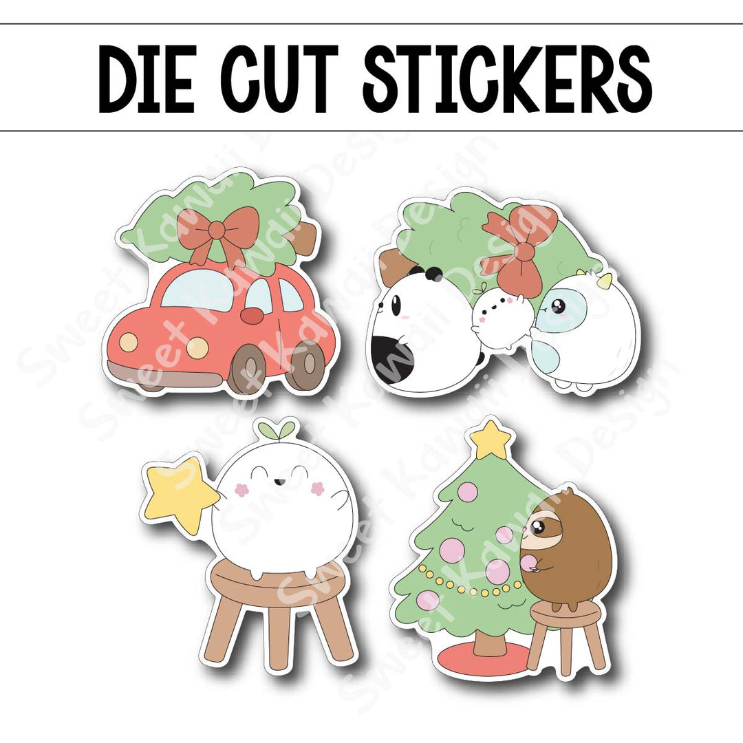 Kawaii Trim the Tree Die Diecut Sticker Set