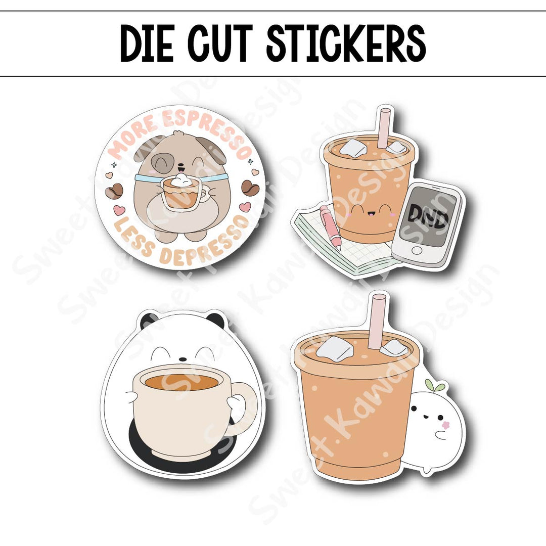 Kawaii Caffeinated Die Diecut Sticker Set
