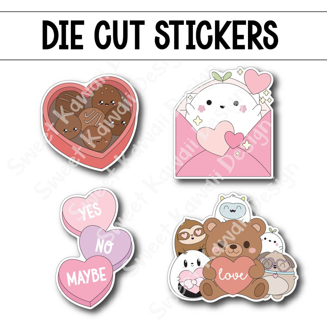 Kawaii Valentine's Day Die Diecut Sticker Set