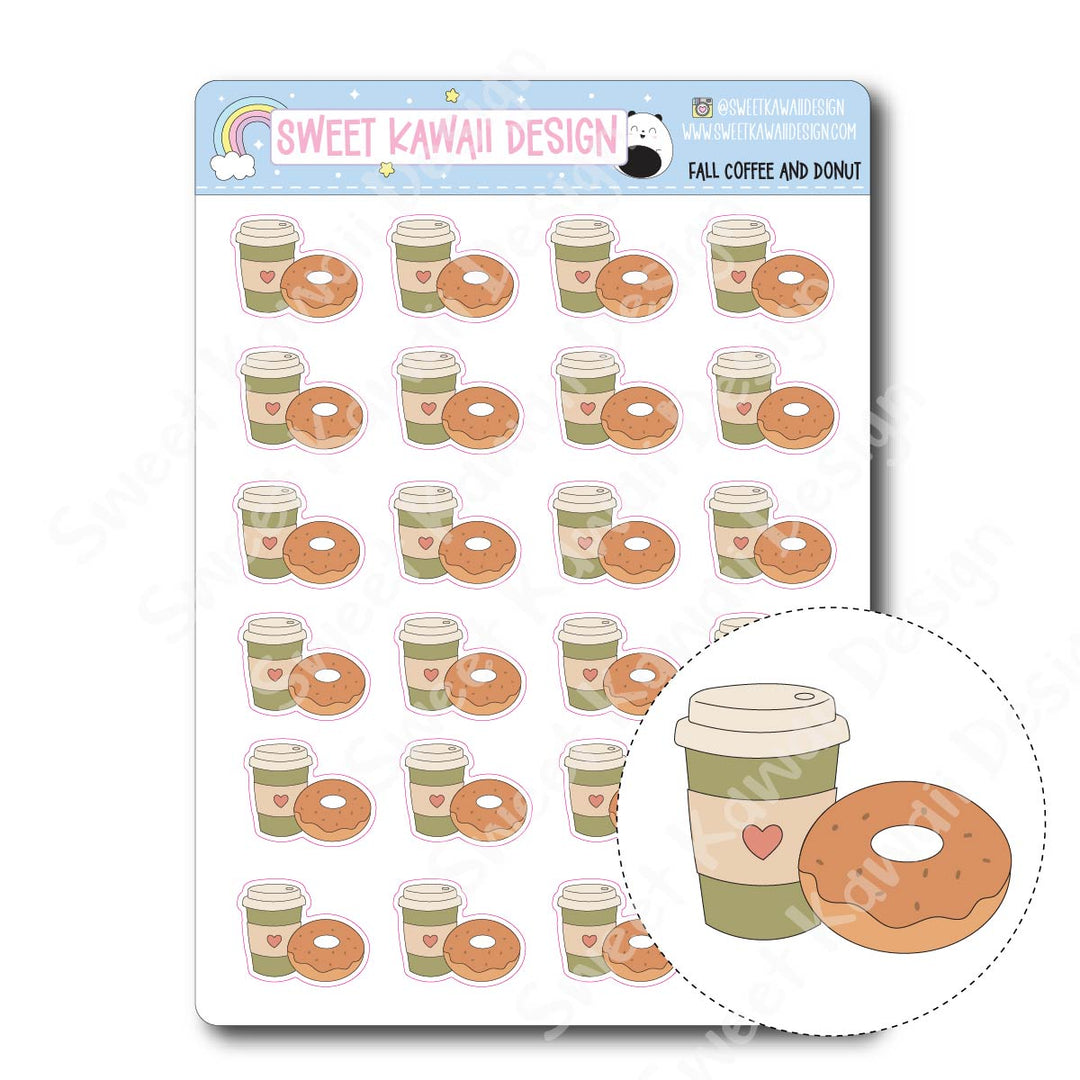 Kawaii Fall Coffee and Donut Stickers