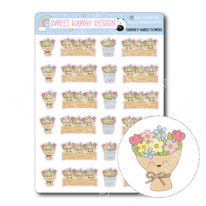 Kawaii Farmer's Market Stickers - Flowers