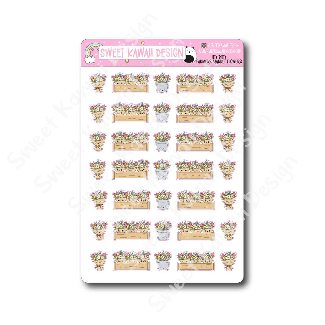 Kawaii Farmer's Market Stickers - Flowers