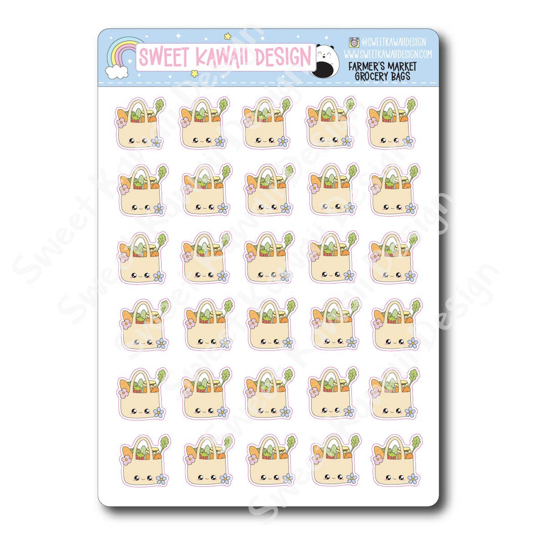 Kawaii Farmer's Market Stickers - Grocery Bag