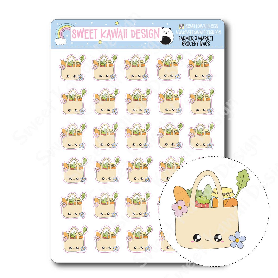 Kawaii Farmer's Market Stickers - Grocery Bag