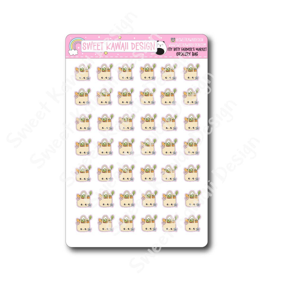 Kawaii Farmer's Market Stickers - Grocery Bag