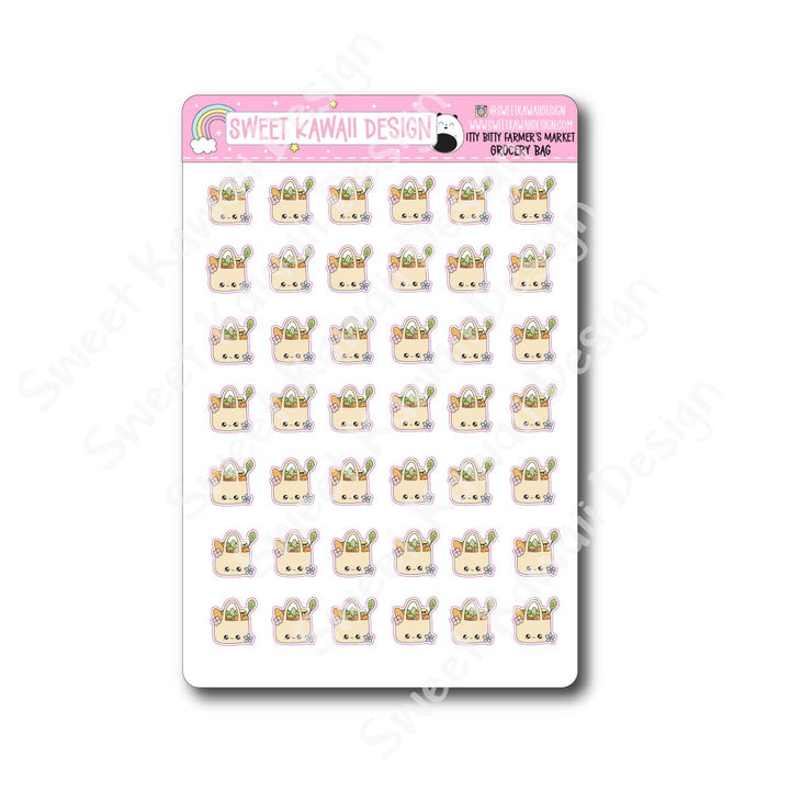 Kawaii Farmer's Market Stickers - Grocery Bag