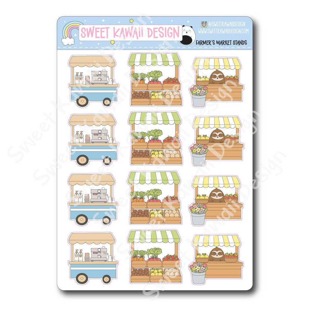 Kawaii Farmer's Market Stickers - Stands