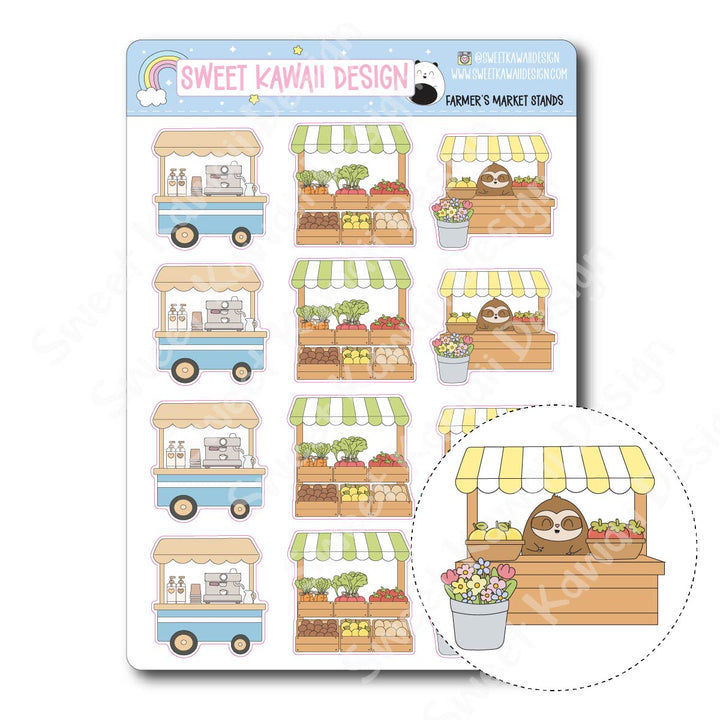 Kawaii Farmer's Market Stickers - Stands