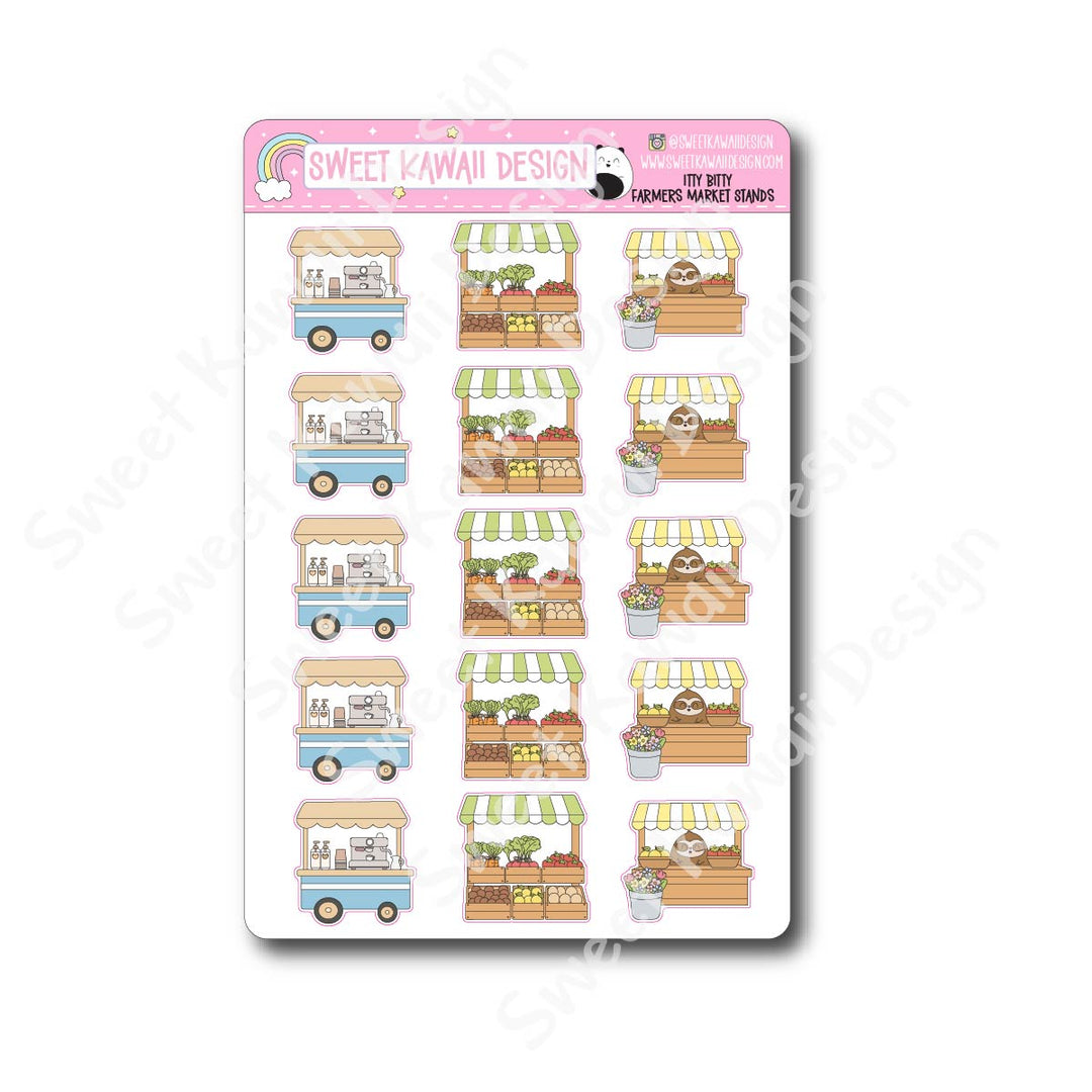 Kawaii Farmer's Market Stickers - Stands