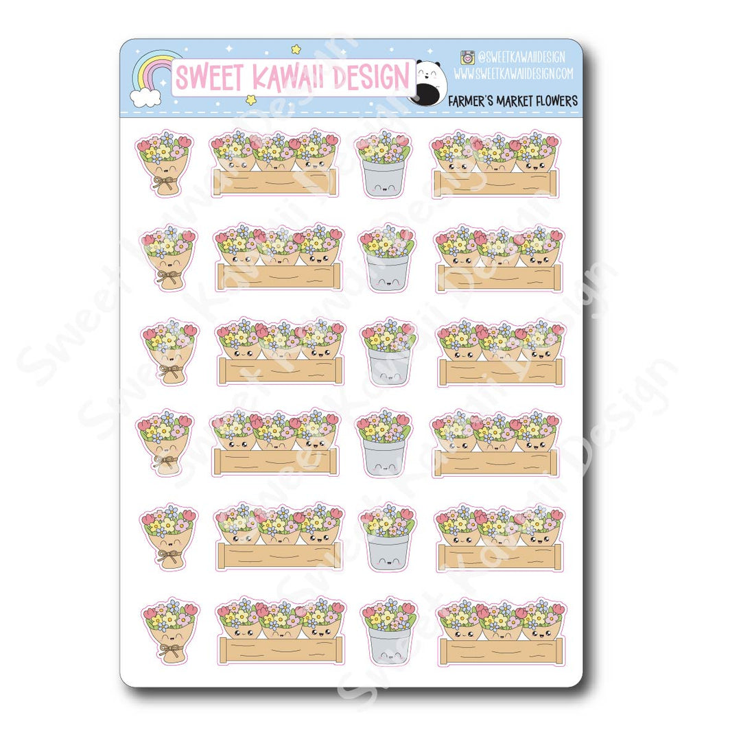Kawaii Farmer's Market Stickers - Flowers