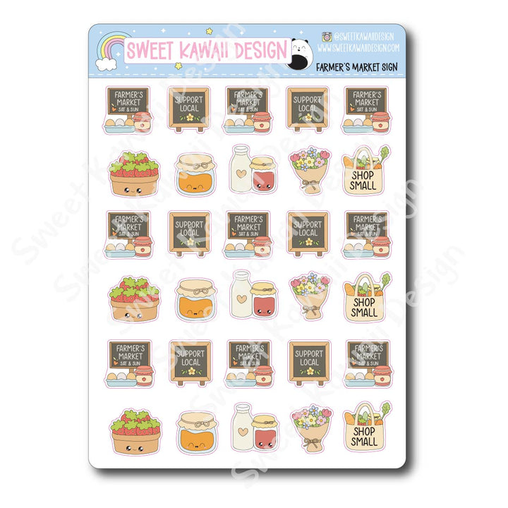 Kawaii Farmer's Market Stickers - Sign