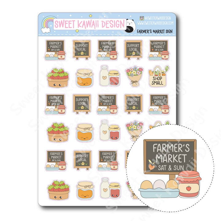 Kawaii Farmer's Market Stickers - Sign