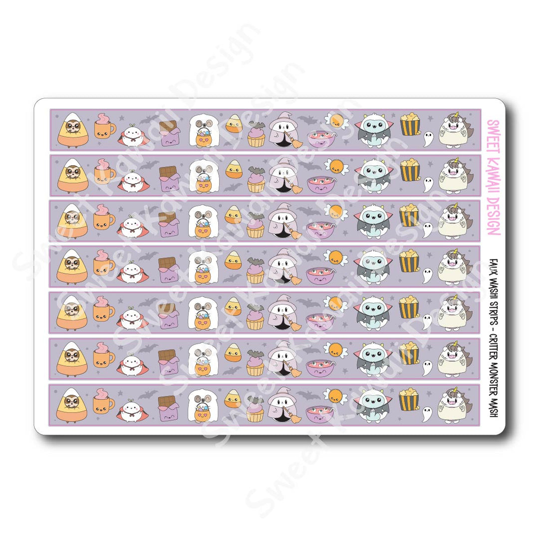 Kawaii Faux Washi Strips - Critter Monster Mash