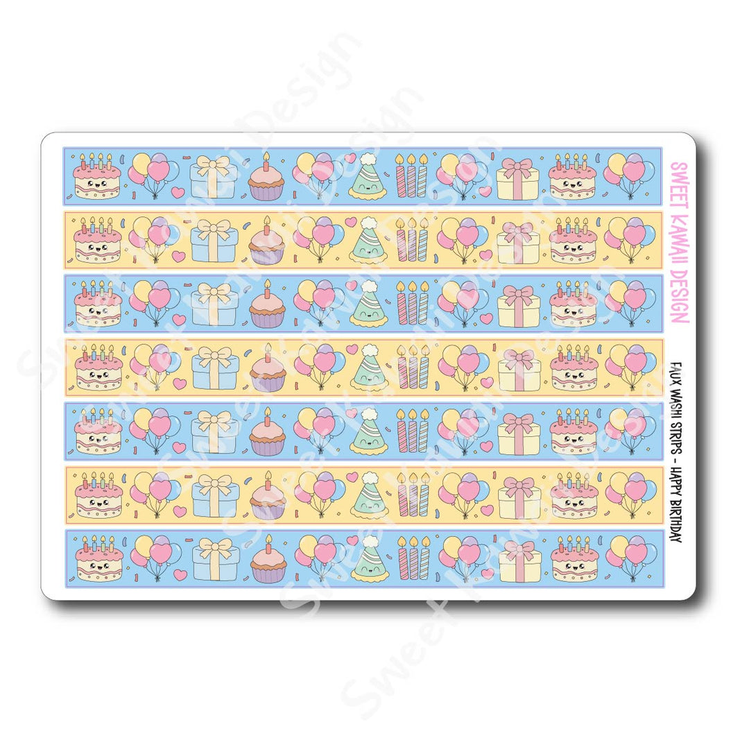 Kawaii Faux Washi Strips - Happy Birthday