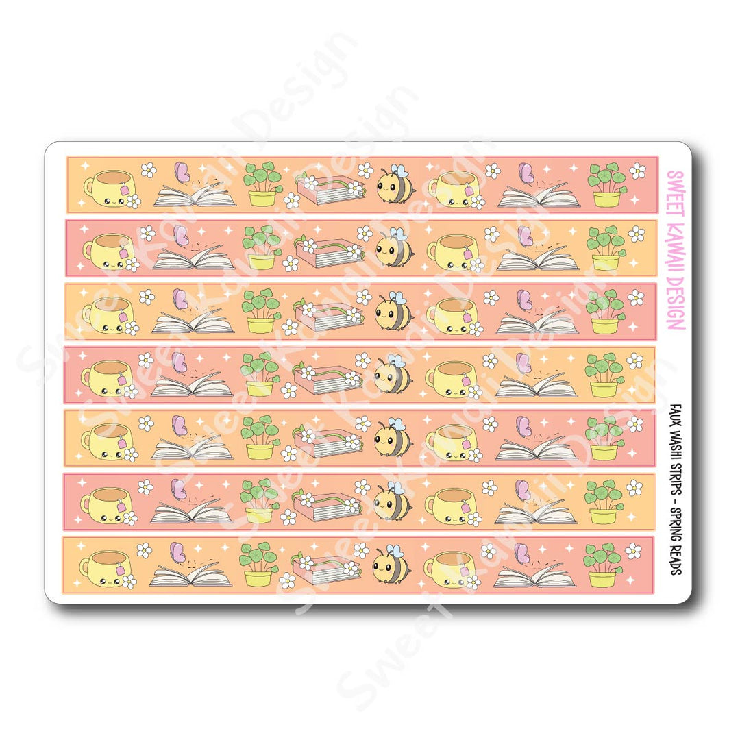 Kawaii Faux Washi Strips - Spring Reads
