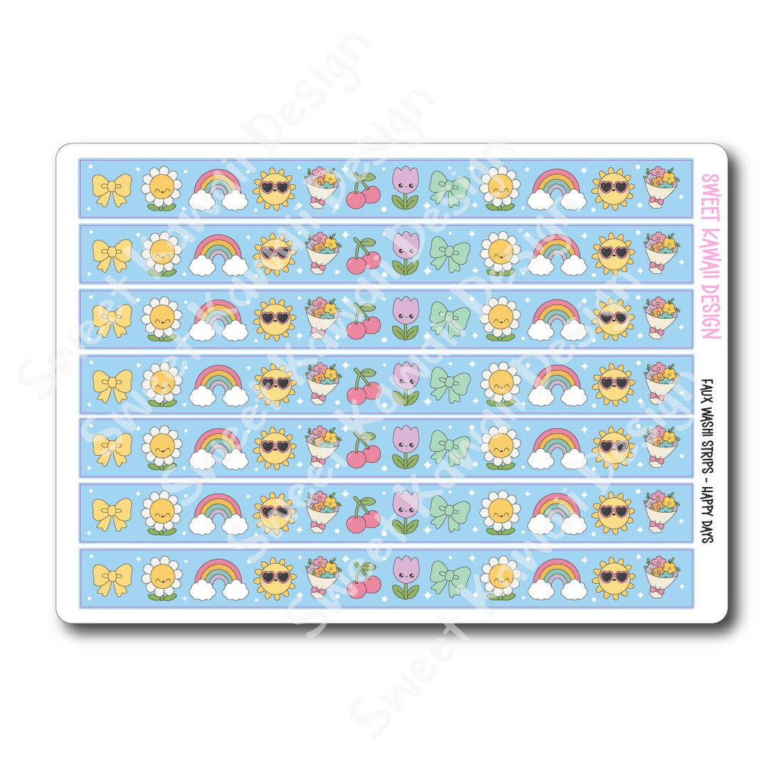 Kawaii Faux Washi Strips - Happy Days