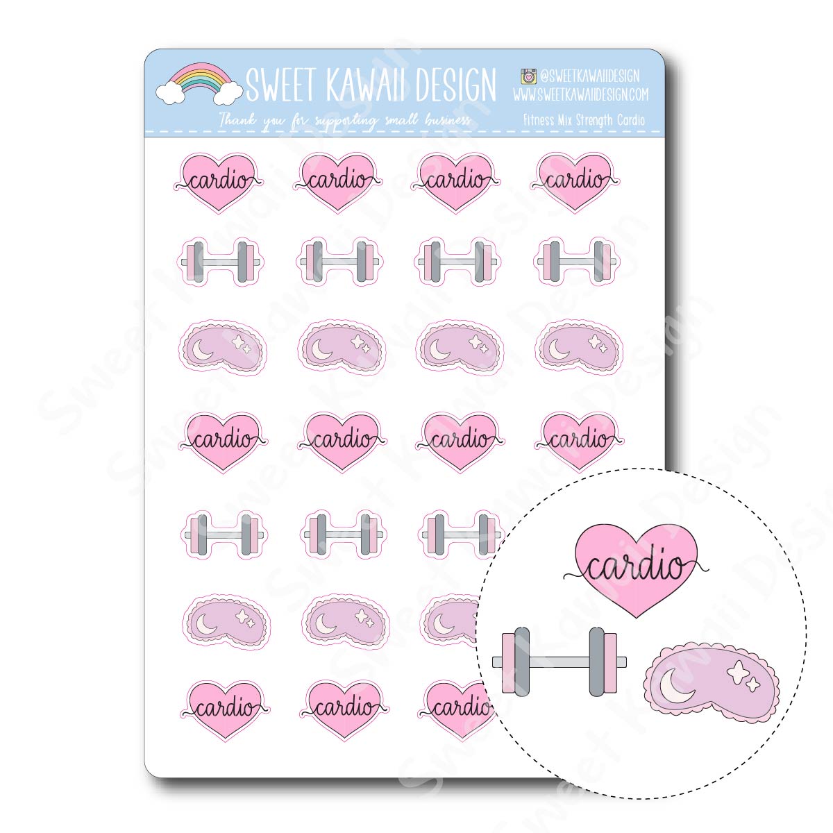 Kawaii Fitness Mix Stickers - Strength/Cardio/Rest