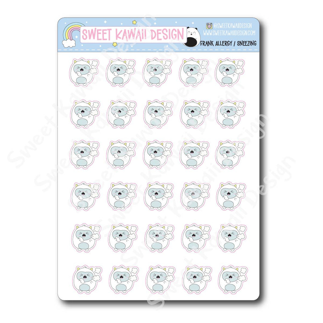 Kawaii Yeti (Frank) Stickers - Allergy / Sneezing