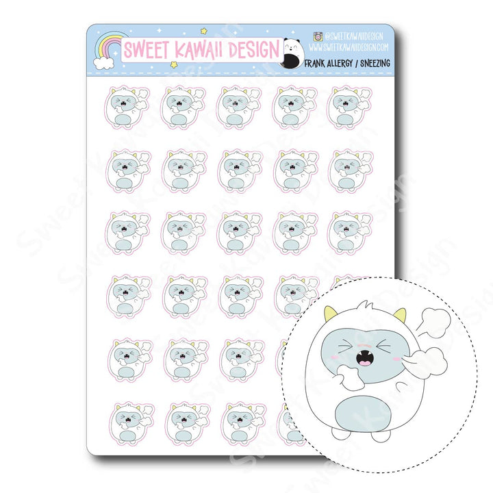 Kawaii Yeti (Frank) Stickers - Allergy / Sneezing