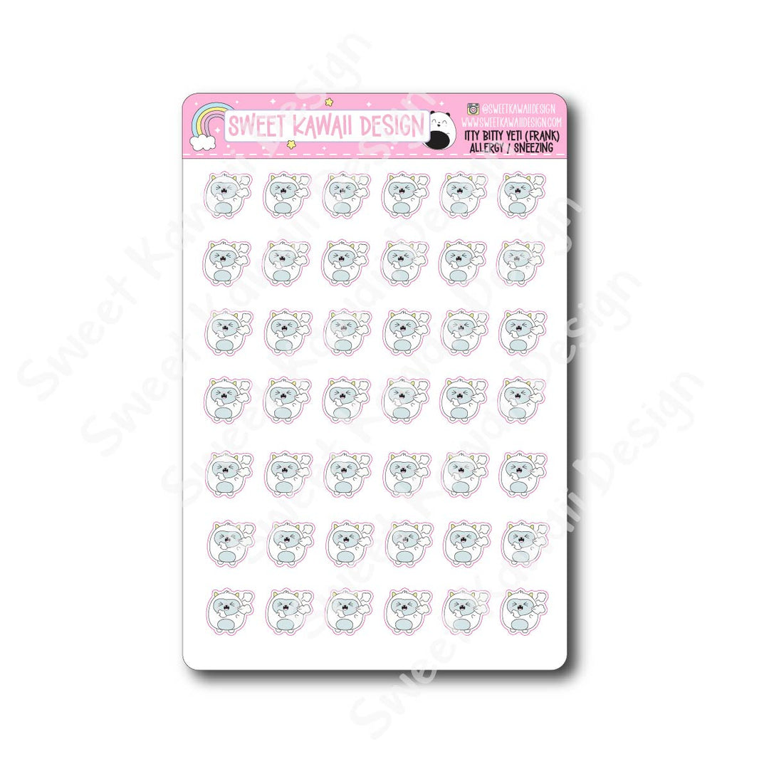 Kawaii Yeti (Frank) Stickers - Allergy / Sneezing