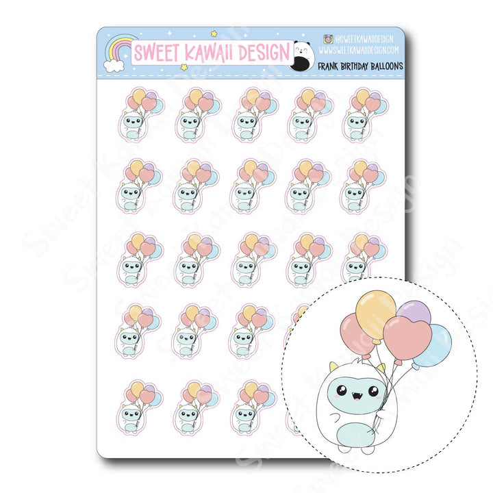Kawaii Yeti (Frank) Stickers - Birthday Balloons