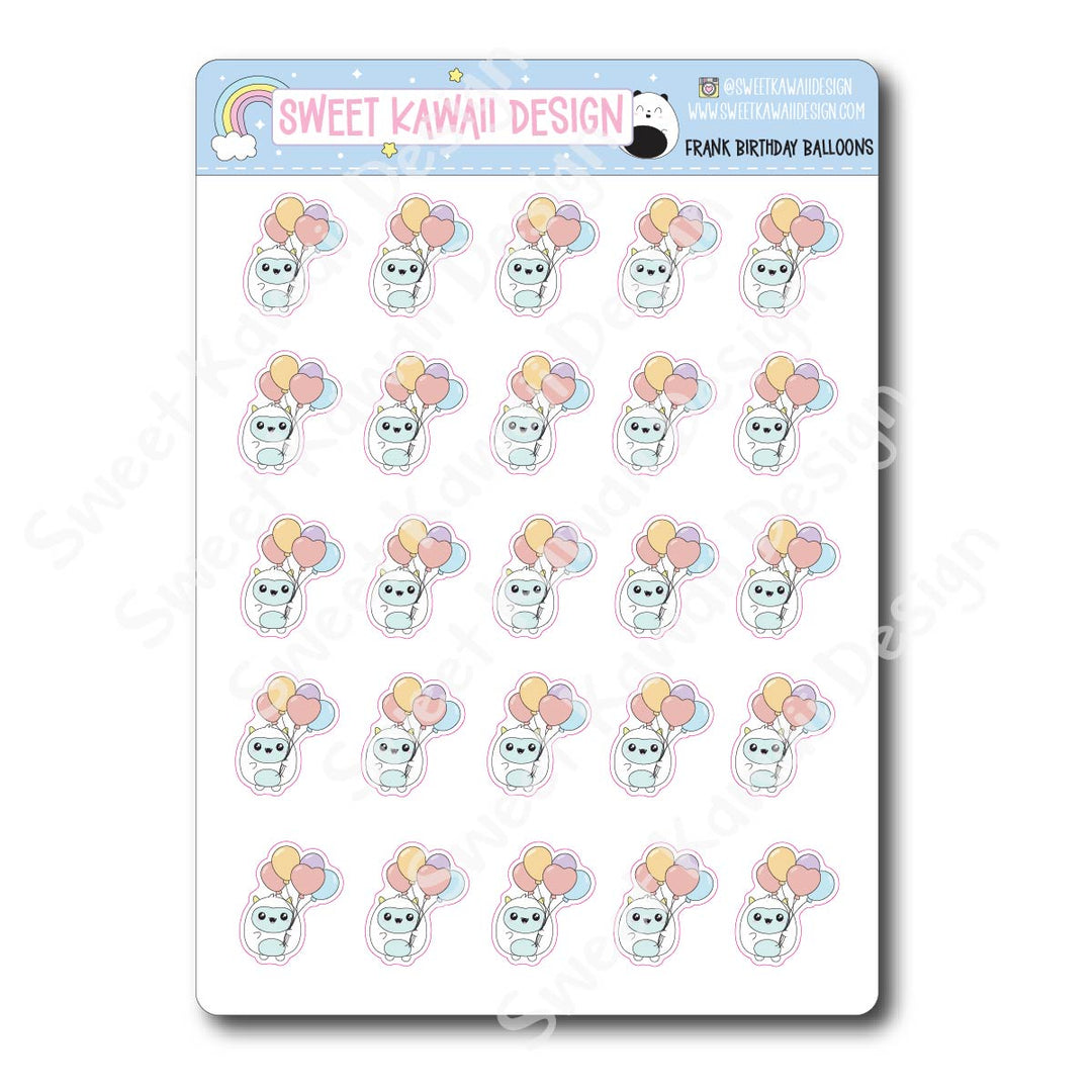 Kawaii Yeti (Frank) Stickers - Birthday Balloons