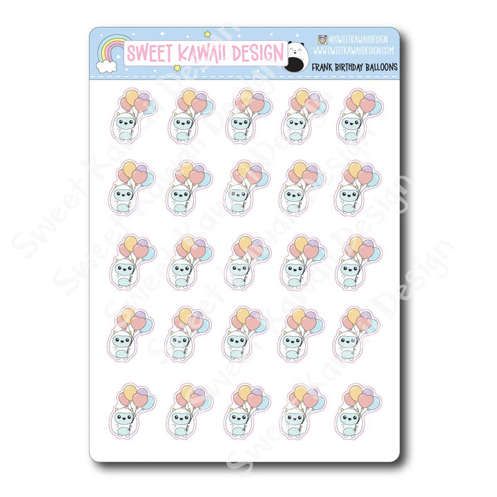 Kawaii Yeti (Frank) Stickers - Birthday Balloons