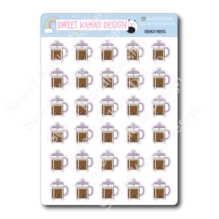 Kawaii French Press Stickers