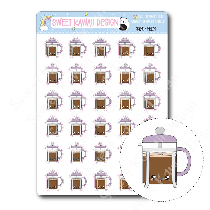 Kawaii French Press Stickers