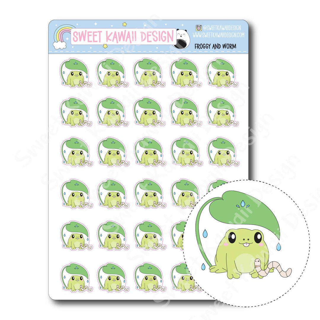 Kawaii Froggy and Worm Stickers