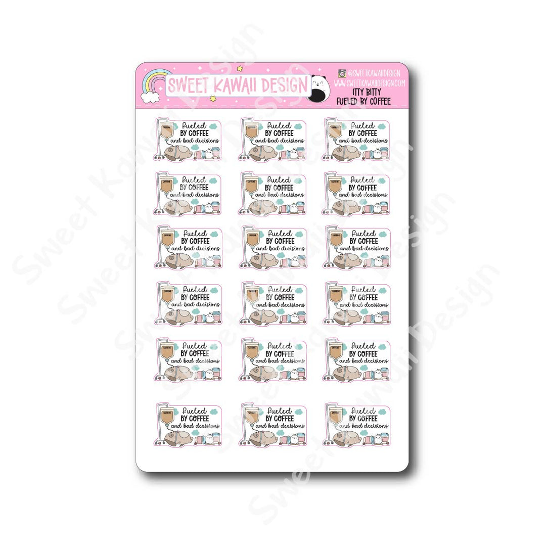 Kawaii Fueled by Coffee Stickers