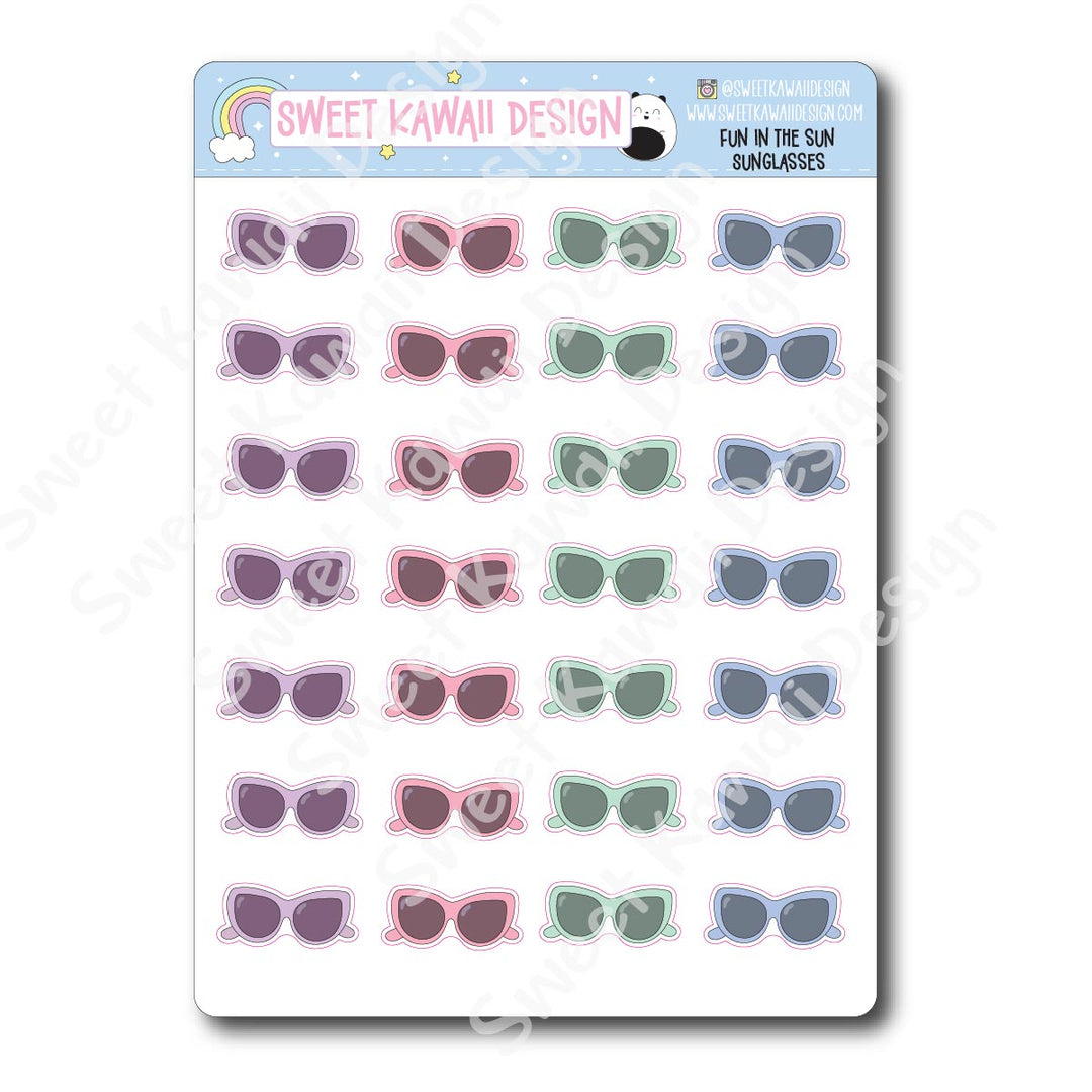 Kawaii Fun in the Sun Stickers - Sunglasses