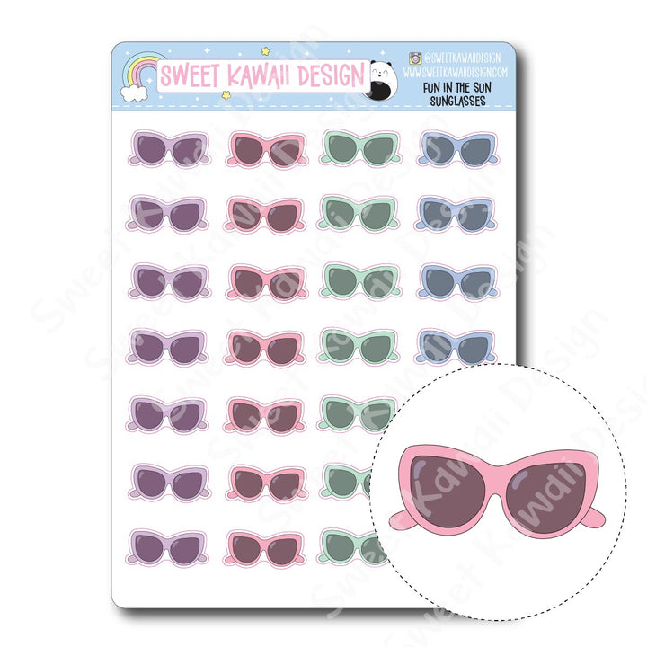 Kawaii Fun in the Sun Stickers - Sunglasses