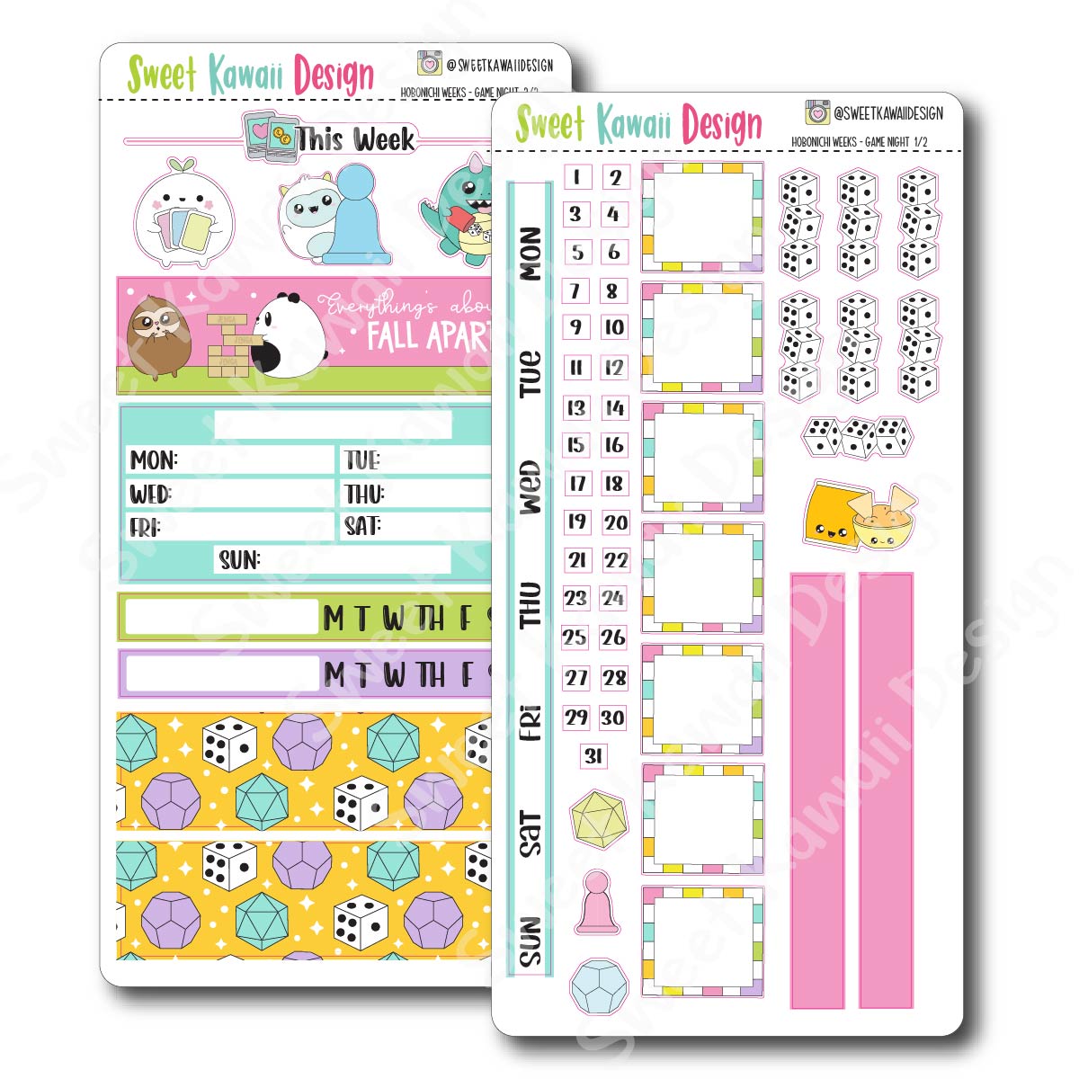 Kawaii Hobonichi Weeks Stickers - Game Night