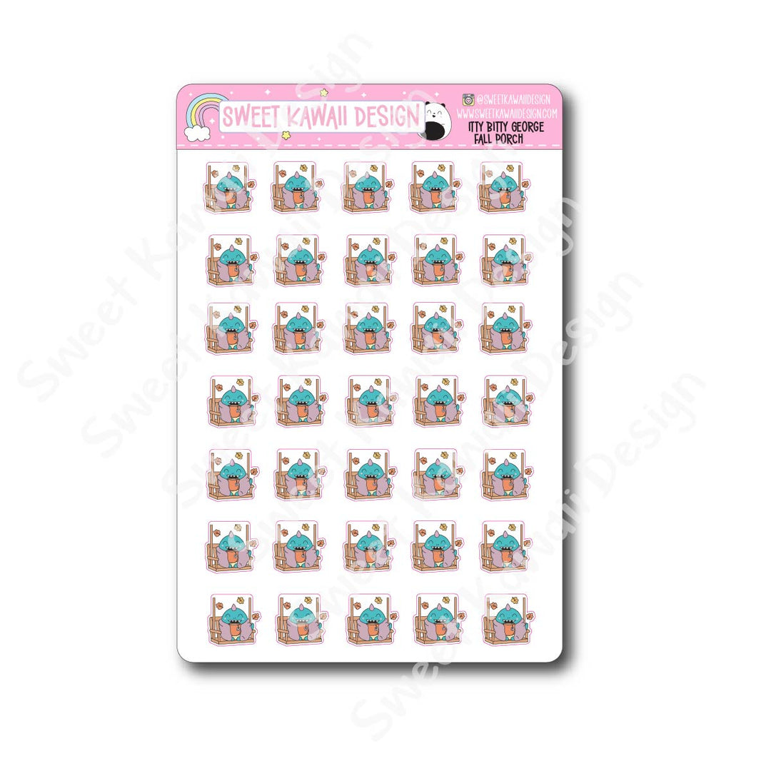 Kawaii George Stickers - Fall Porch