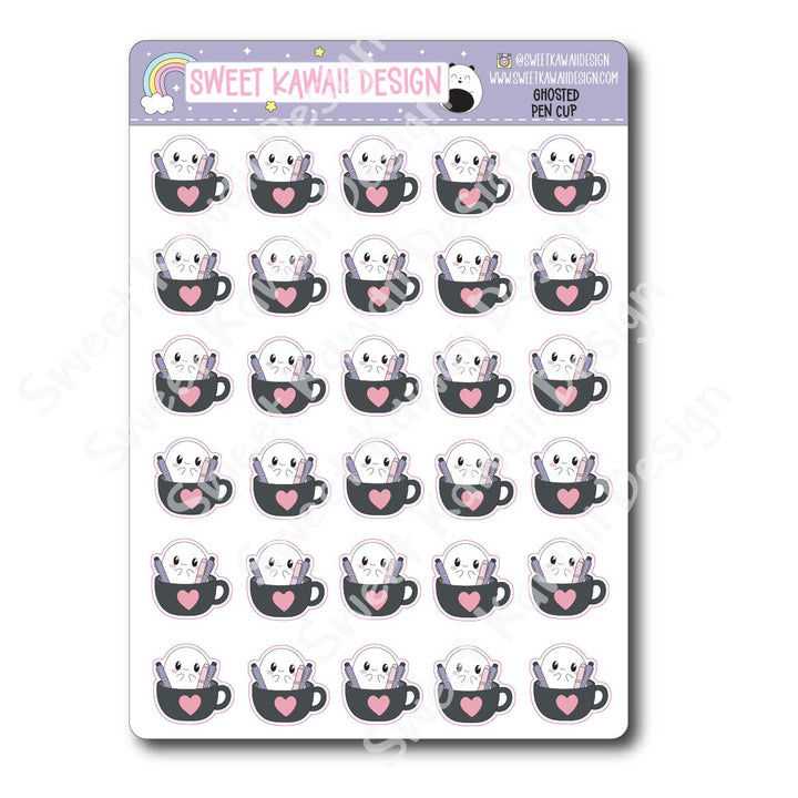 Kawaii Ghosted Stickers - Pen Cup