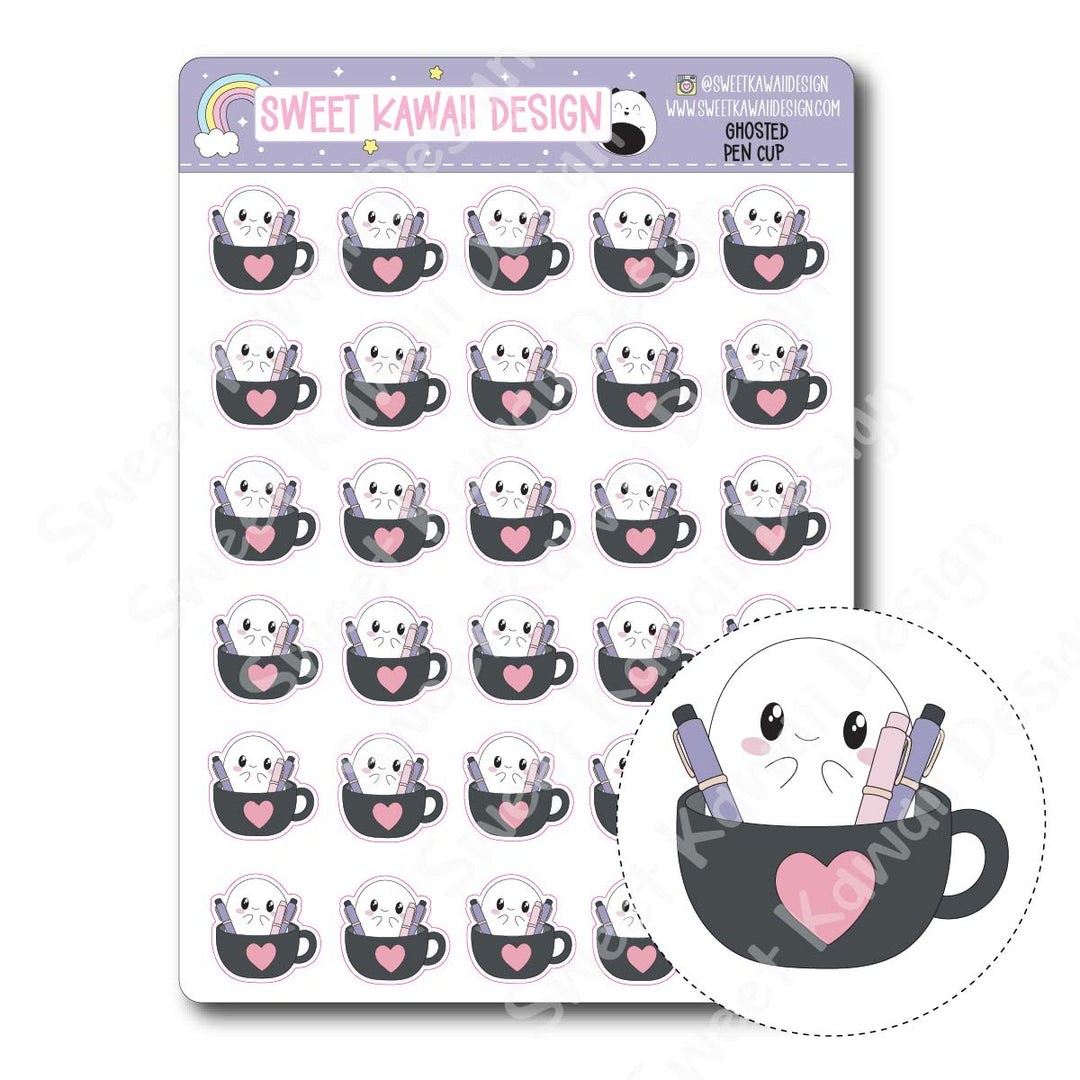 Kawaii Ghosted Stickers - Pen Cup
