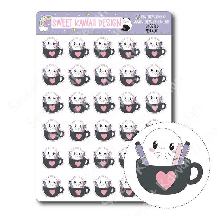 Kawaii Ghosted Stickers - Pen Cup