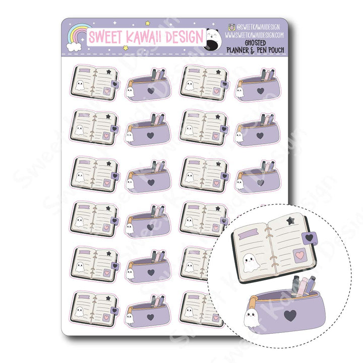 Kawaii Ghosted Stickers - Planner and Pen Pouch