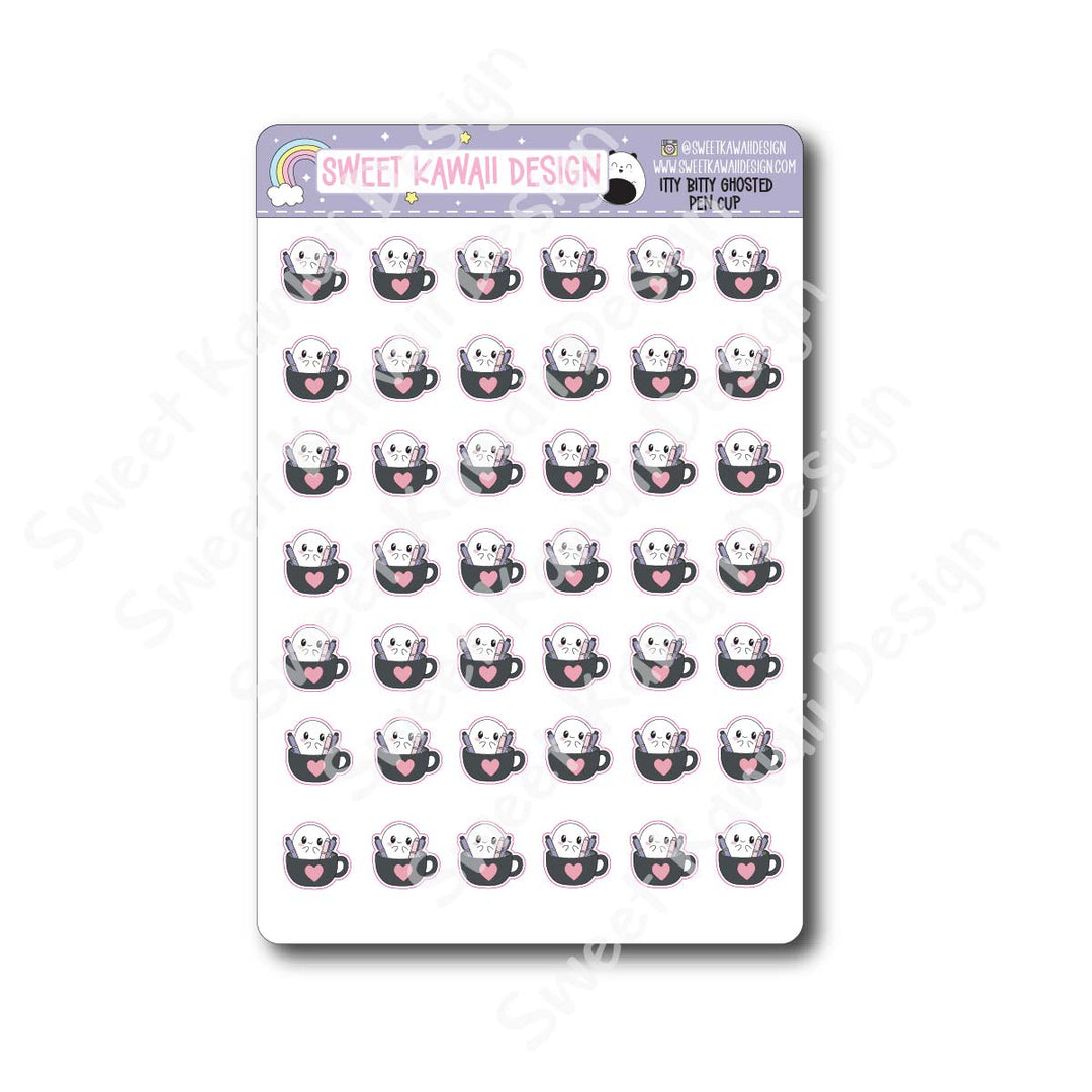 Kawaii Ghosted Stickers - Pen Cup