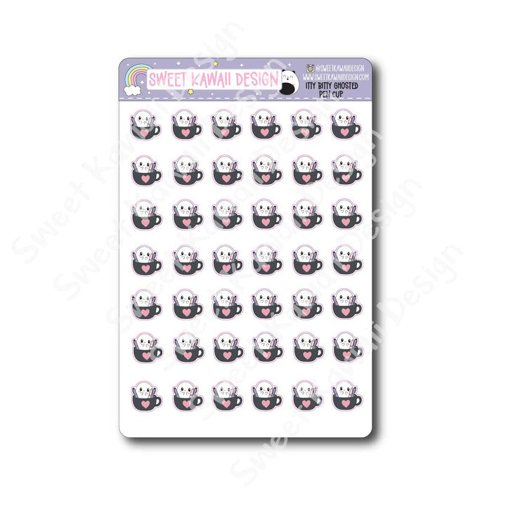 Kawaii Ghosted Stickers - Pen Cup