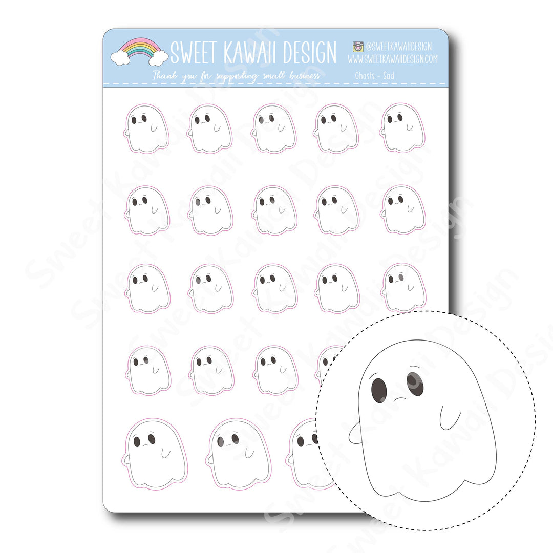 Kawaii Ghosts Stickers - Sad