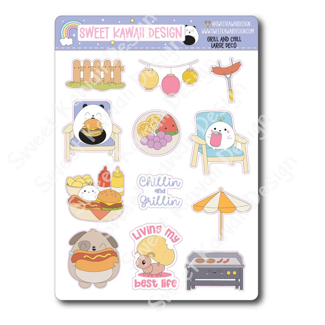 Kawaii Grill and Chill Deco (LARGE) Stickers