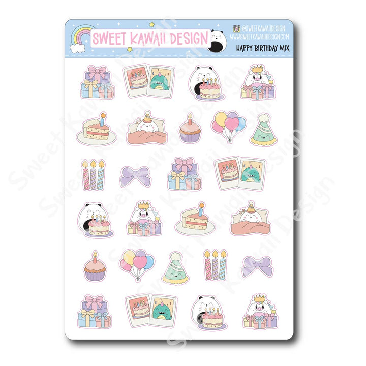Kawaii Happy Birthday Mix Stickers