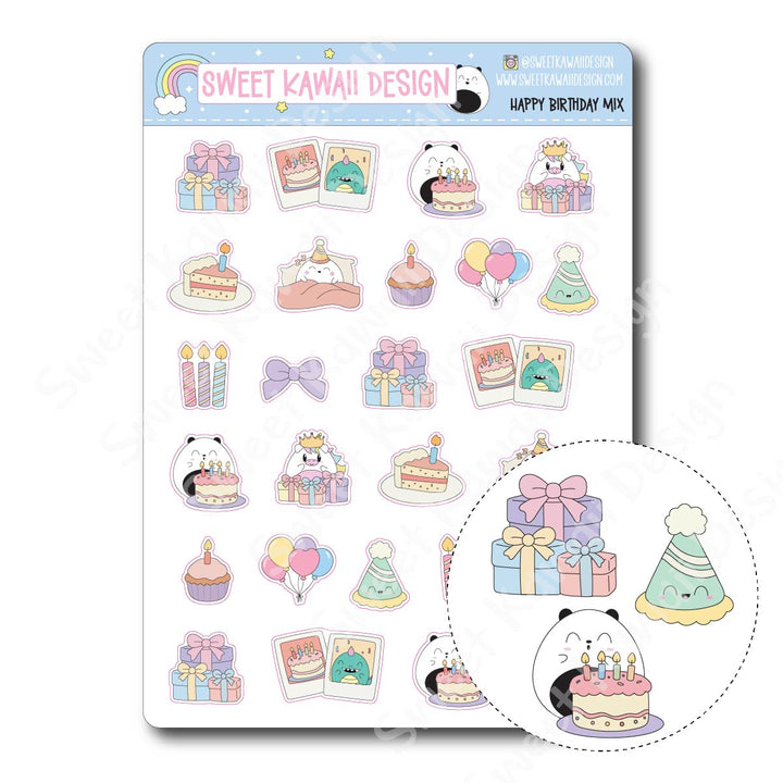 Kawaii Happy Birthday Mix Stickers