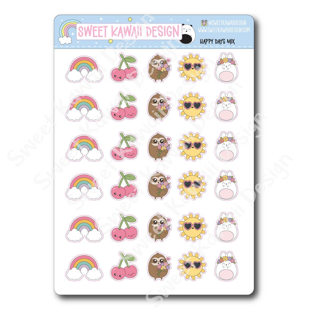 Kawaii Happy Days Stickers - Mix