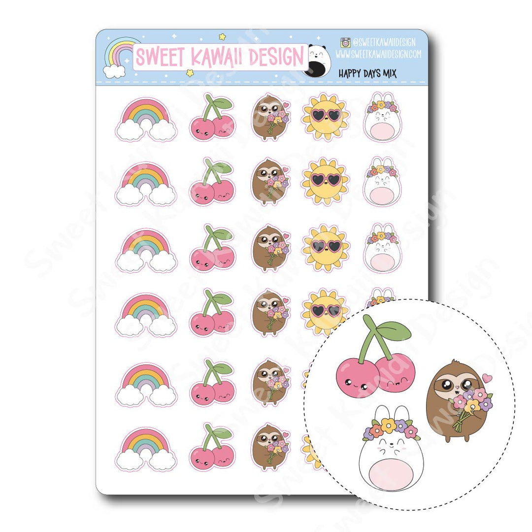 Kawaii Happy Days Stickers - Mix