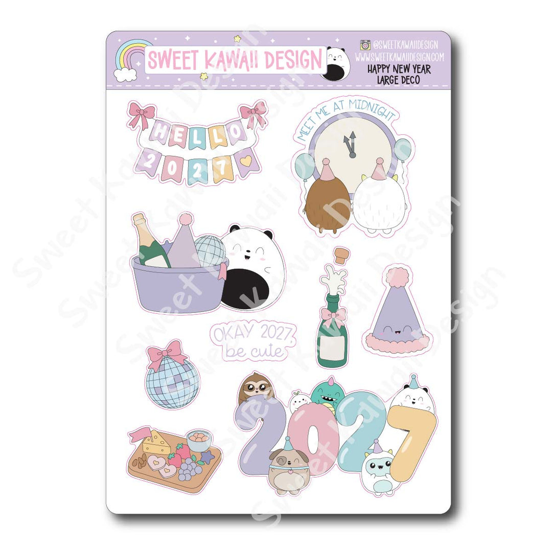 Kawaii Happy New Year Deco (LARGE) Stickers