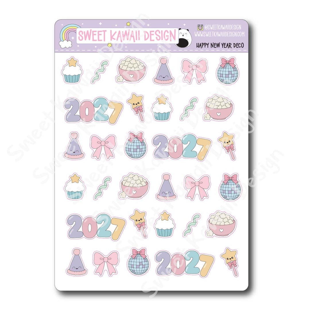 Kawaii Happy New Year Stickers - Mix Deco