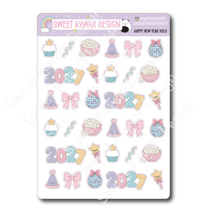 Kawaii Happy New Year Stickers - Mix Deco